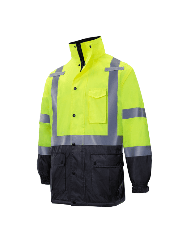 Hi-Vis Safety Parka Jacket, ANSI Class 3 (Yellow/Black, L)
