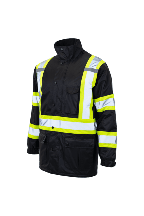 Hi-Vis Safety Parka Jacket, Two-Toned, ANSI Class 3 (Black, 3XL)