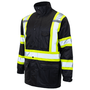 JORESTECH Hi-Vis Safety Parka Jacket, Two-Toned, ANSI Class 3 (Black, 5XL)