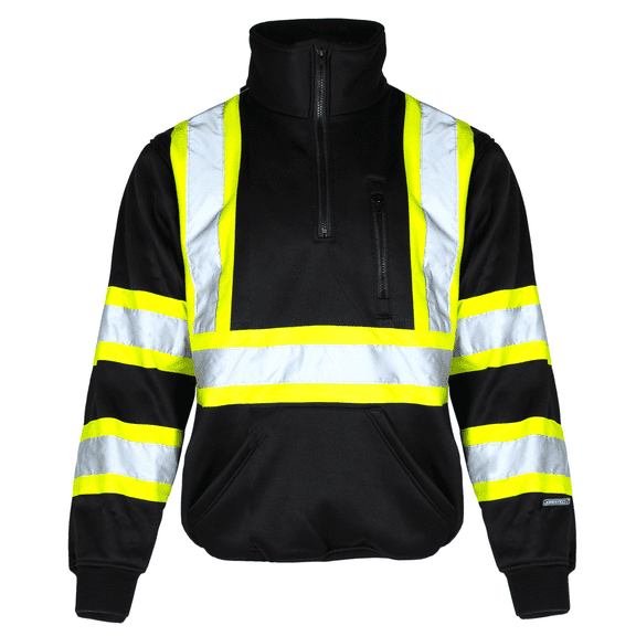 JORESTECH Hi-Vis Safety Quarter-Zip Sweater, ANSI Class 1 (Black, XL)