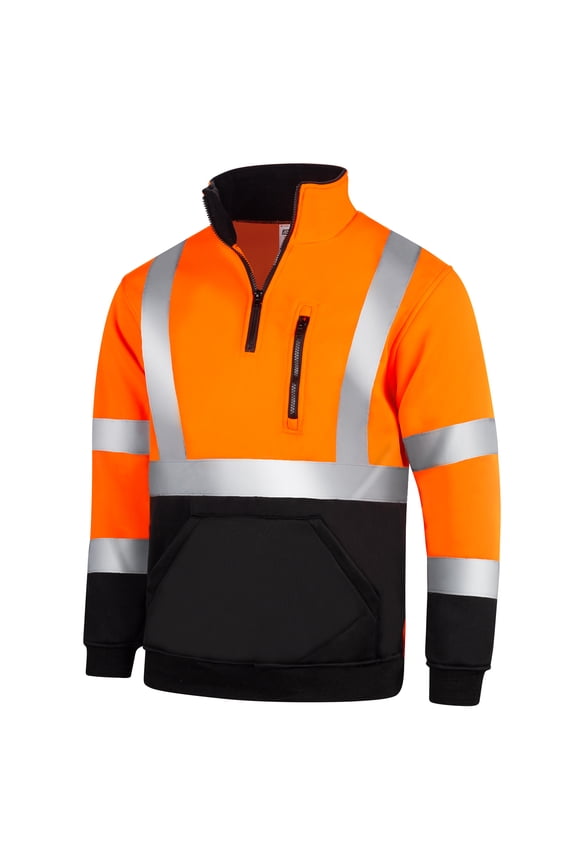 Hi-Vis Safety Quarter-Zip Sweater, ANSI Class 3 (Orange/Black, 2XL)