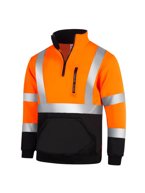 Hi-Vis Safety Quarter-Zip Sweater, ANSI Class 3 (Orange/Black, 2XL)