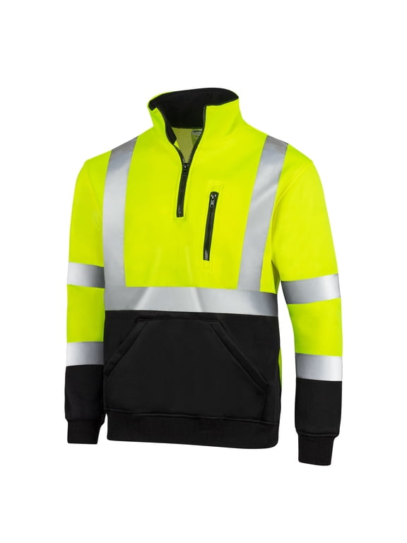 Hi-Vis Safety Quarter-Zip Sweater, ANSI Class 3 (Yellow/Black, L)