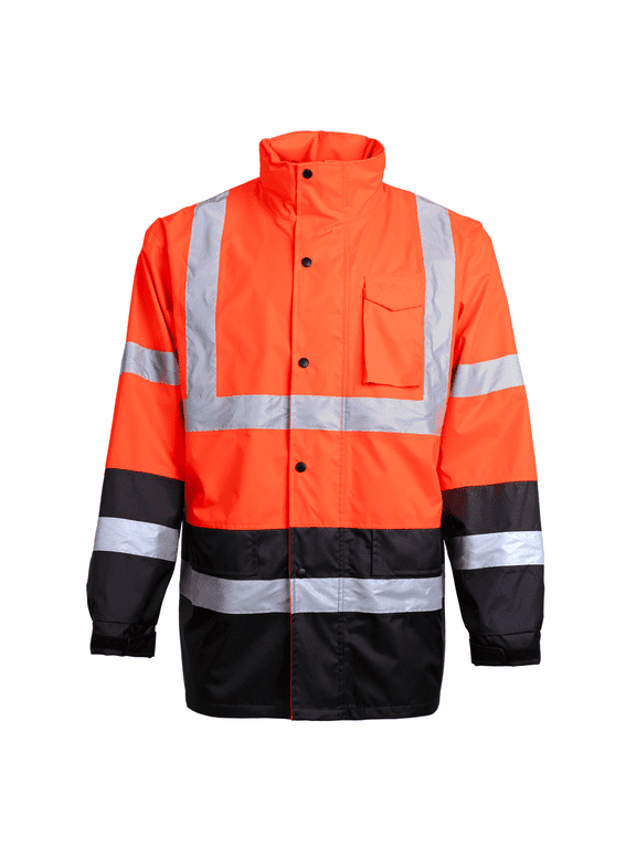 Hi-Vis Safety Rain Jacket, ANSI Class 3 (Orange/Black, XL)