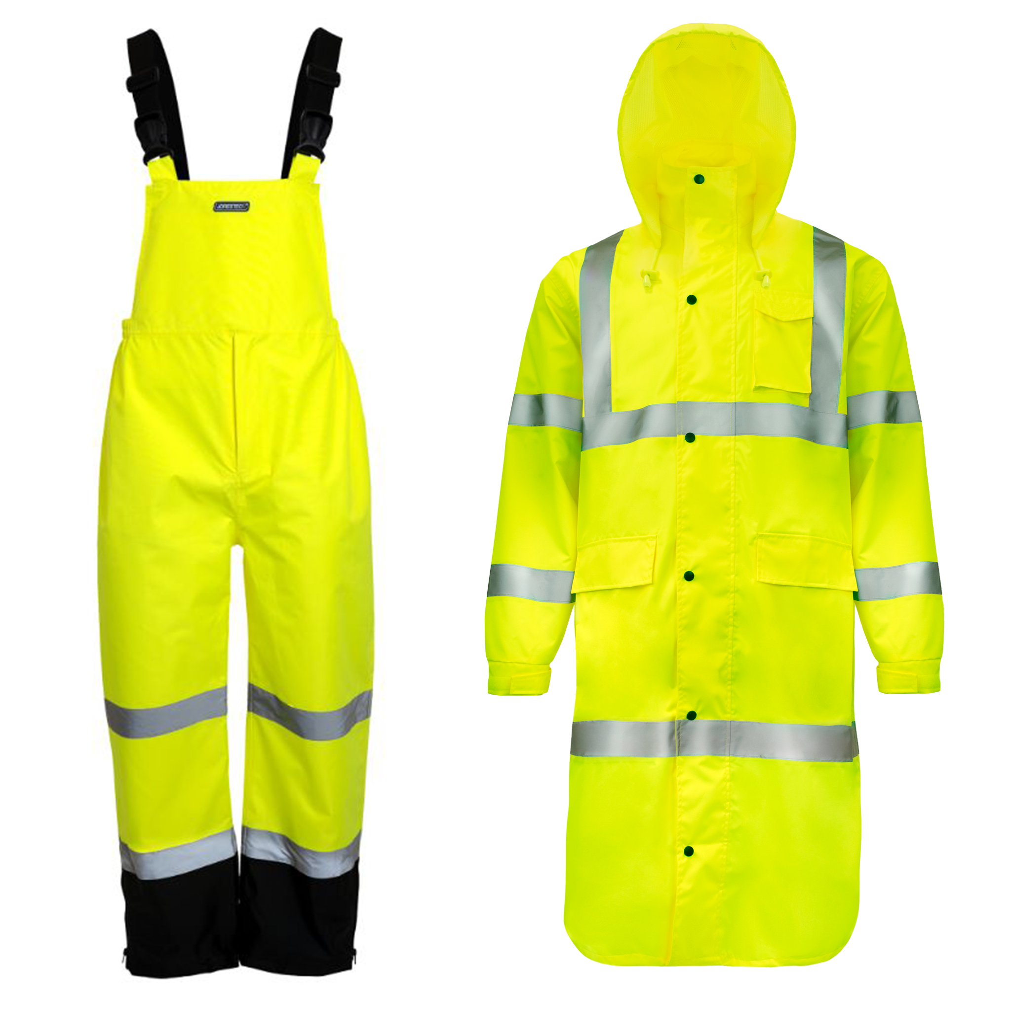 Hi-Vis Safety Rain Set, Coat and Overalls (Yellow, L)
