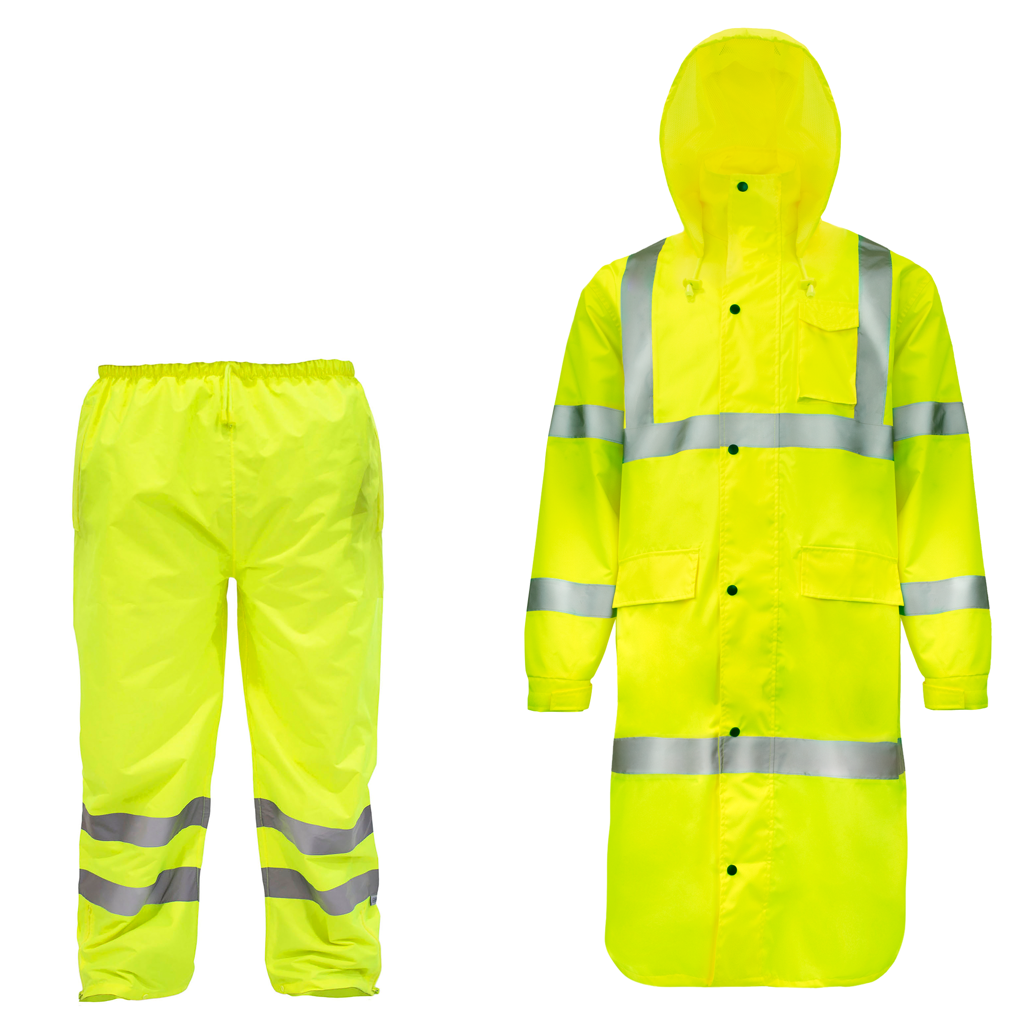 Hi-Vis Safety Rain Set, Coat and Pants (Yellow, L)