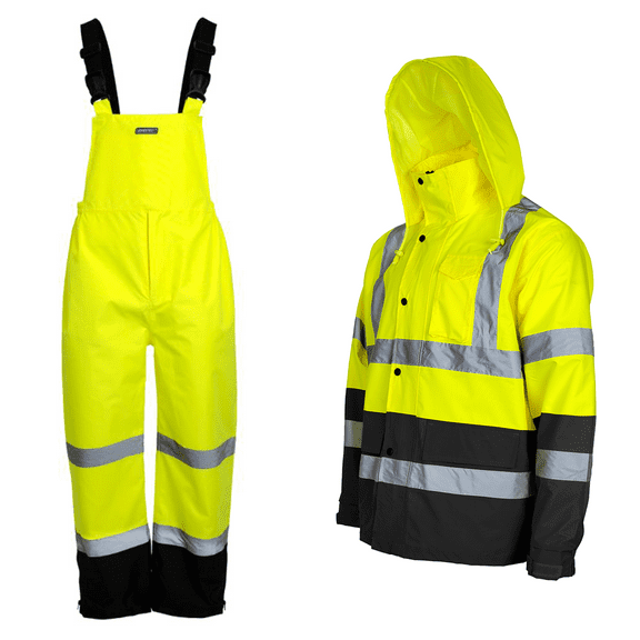 JORESTECH Hi-Vis Safety Rain Set, Jacket and Overalls (Yellow/Black, 4XL)