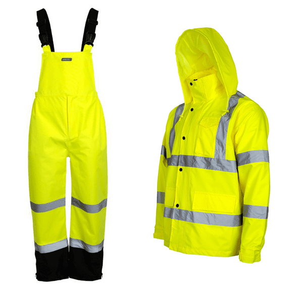 JORESTECH Hi-Vis Safety Rain Set, Jacket and Overalls (Yellow, XL)