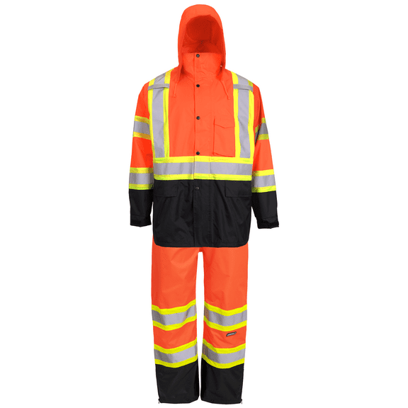 JORESTECH Hi-Vis Safety Rain Set, Two-Tone Parka Jacket and Pants (Orange/Black, 4XL)