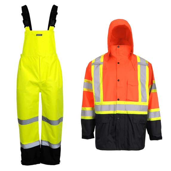 JORESTECH Hi-Vis Safety Rain Set, Two-Tone Parka Jacket and Pants (Orange/Black, S)