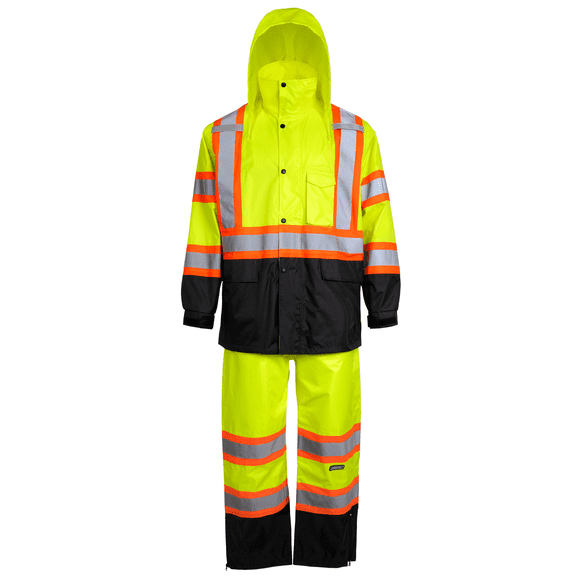 JORESTECH Hi-Vis Safety Rain Set, Two-Tone Parka Jacket and Pants (Yellow/Black, 2XL)
