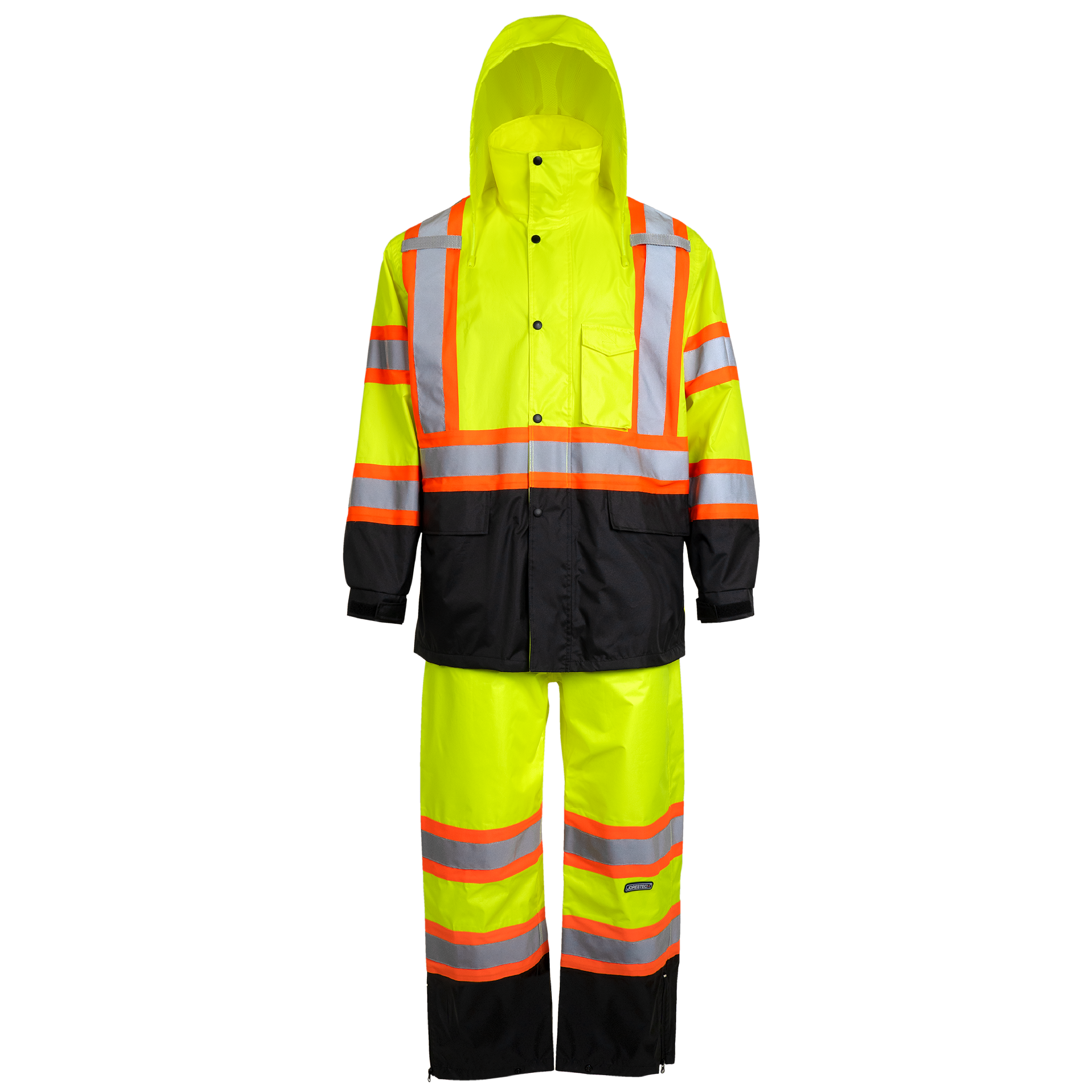 Hi-Vis Safety Rain Set, Two-Tone Parka Jacket and Pants (Yellow/Black, 3XL)