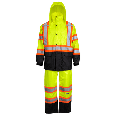 JORESTECH Hi-Vis Safety Rain Set, Two-Tone Parka Jacket and Pants (Yellow/Black, L)