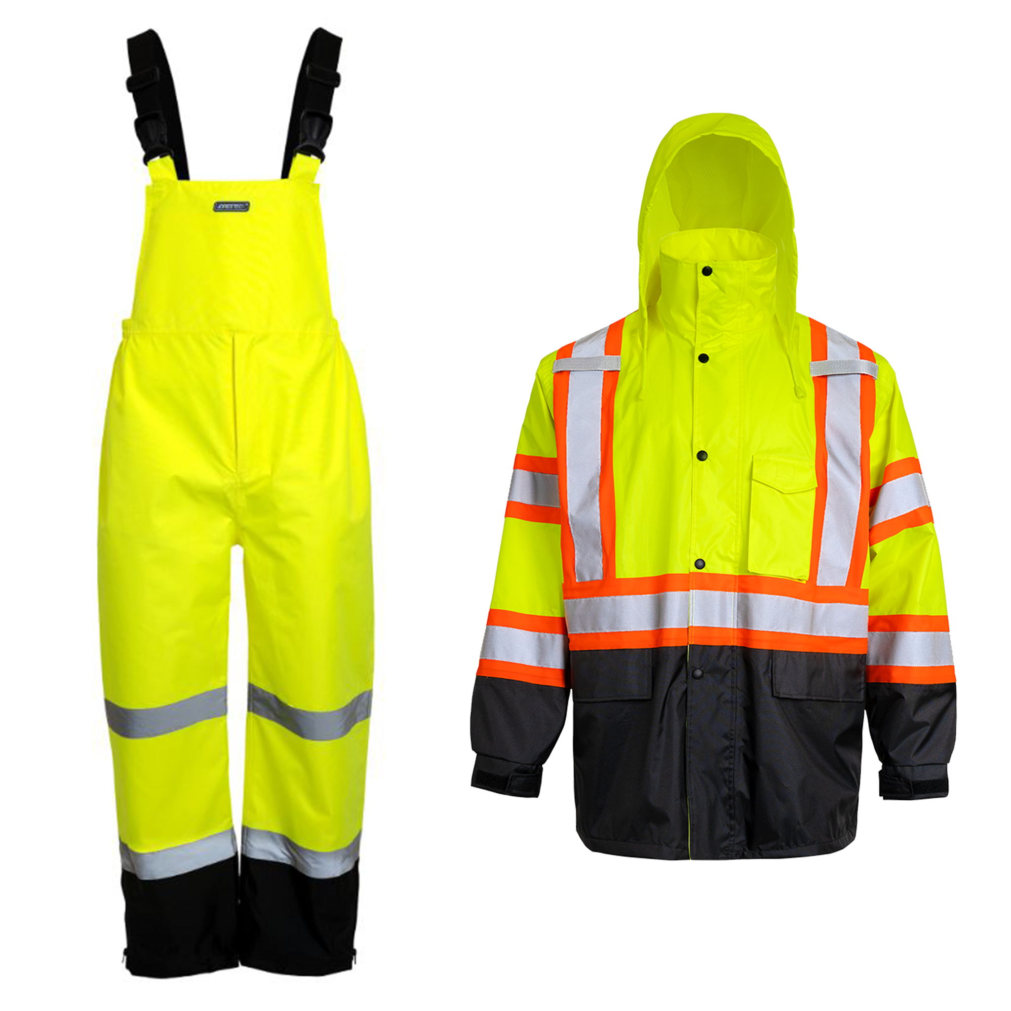 Hi-Vis Safety Rain Set, Two-Tone Parka Jacket and Pants (Yellow/Black, L)