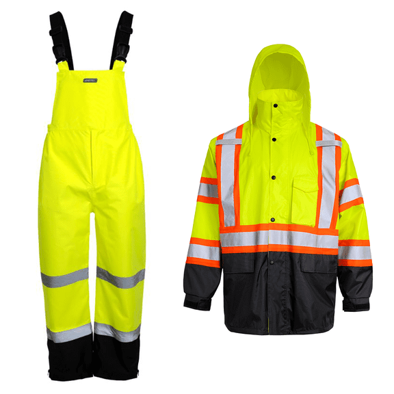 JORESTECH Hi-Vis Safety Rain Set, Two-Tone Parka Jacket and Pants (Yellow/Black, XL)