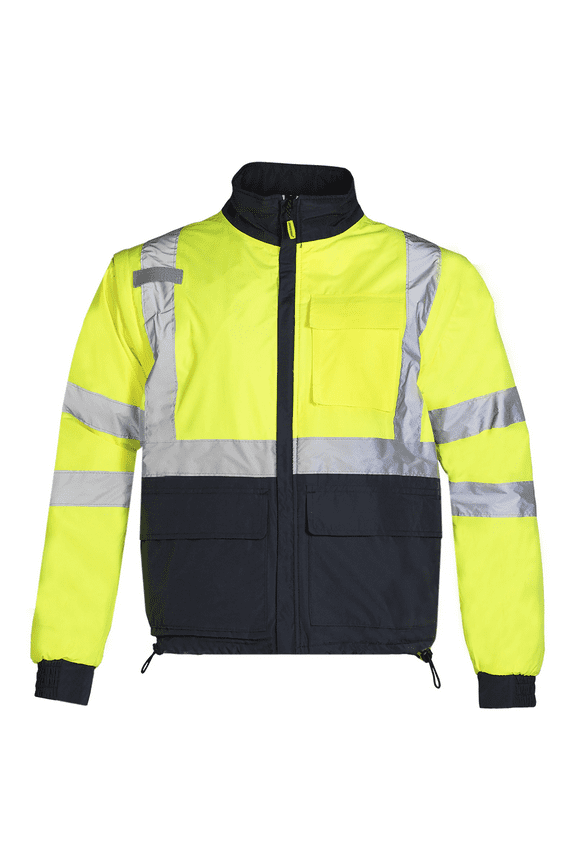 Hi-Vis Safety Windbreaker Jacket/Vest, 4-in-1 Reversible, ANSI Class 3 (Yellow/Grey, L)