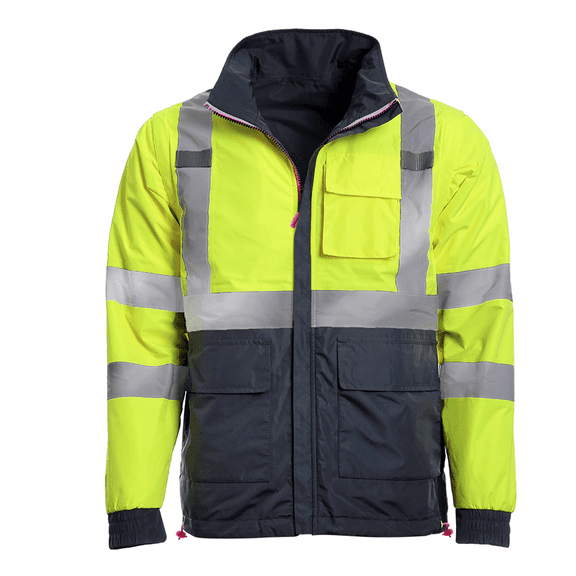 JORESTECH Hi-Vis Safety Windbreaker Jacket/Vest, 4-in-1 Reversible, ANSI Class 3 (Yellow/Grey, L)