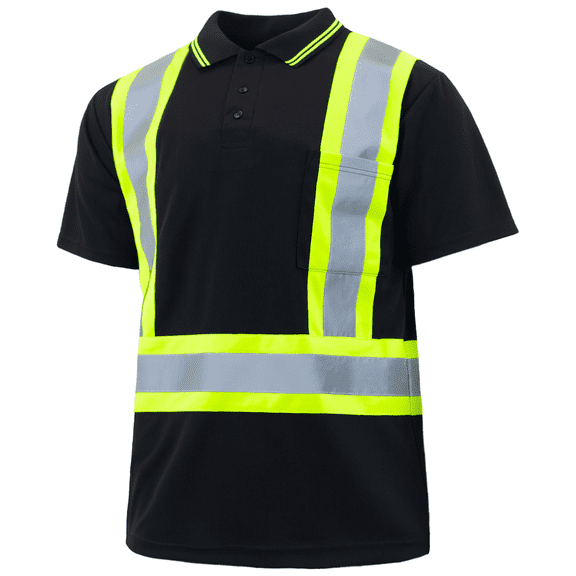 JORESTECH Hi-Vis Short Sleeve Safety Polo Shirt, ANSI Class 1 (Black, 2XL)