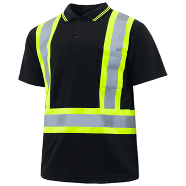 JORESTECH Hi-Vis Short Sleeve Safety Polo Shirt, ANSI Class 1 (Black, L)