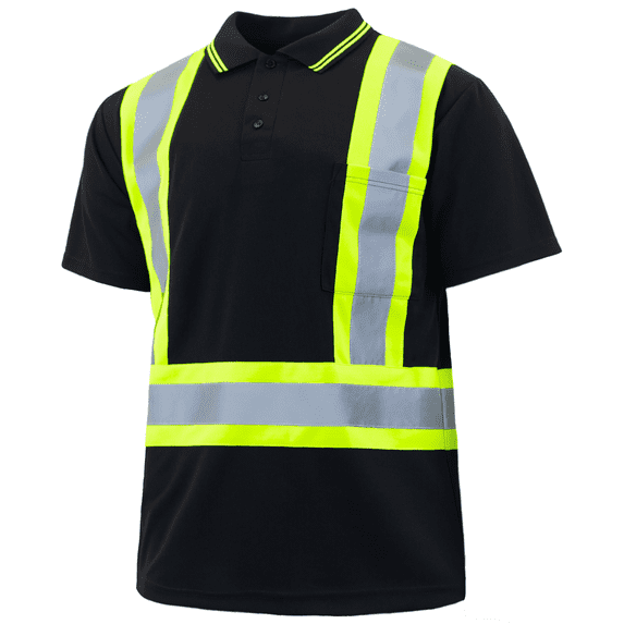 JORESTECH Hi-Vis Short Sleeve Safety Polo Shirt, ANSI Class 1 (Black, XS)