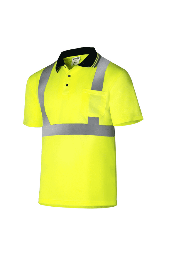 Hi-Vis Short Sleeve Safety Polo Shirt, ANSI Class 2 (Yellow, 4XL)