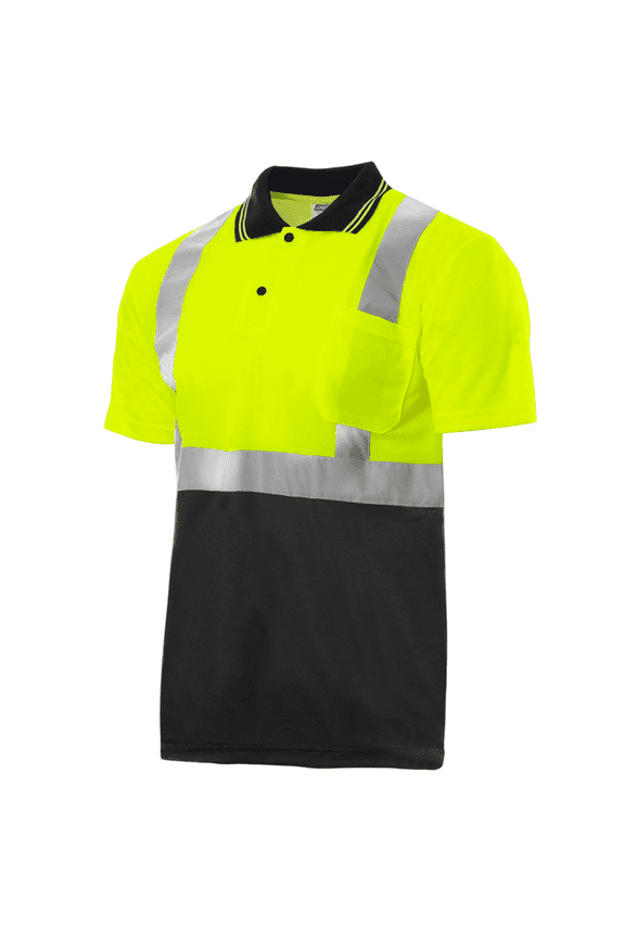 Hi-Vis Short Sleeve Safety Polo Shirt, Two-Toned, ANSI Class 2 (Yellow/Black, M)