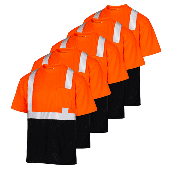 JORESTECH Hi-Vis Short Sleeve Safety Shirt, Two-Toned, ANSI Class 2 (Orange/Black, 4XL)