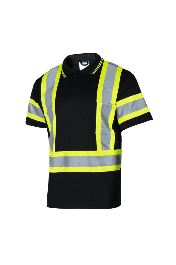 Hi-Vis Short-Sleeved, Two-Toned Work Safety Polo Shirt, PS-06 (Black, 4XL)