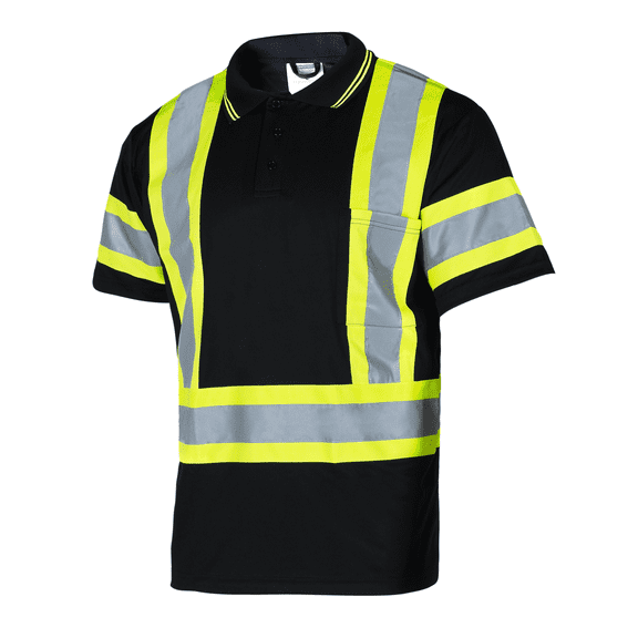 JORESTECH Hi-Vis Short-Sleeved, Two-Toned Work Safety Polo Shirt, PS-06 (Black, L)