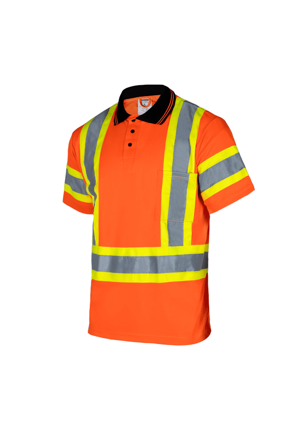 Hi-Vis Short-Sleeved, Two-Toned Work Safety Polo Shirt, PS-06 (Orange, 2XL)