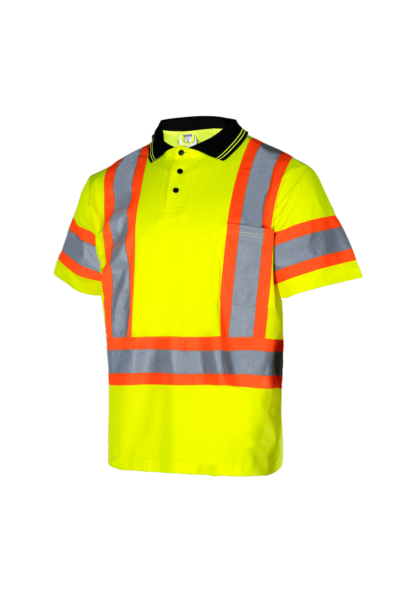 Hi-Vis Short-Sleeved, Two-Toned Work Safety Polo Shirt, PS-06 (Yellow, L)