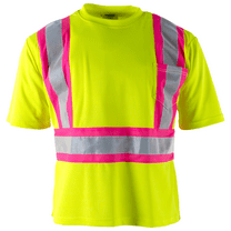 JORESTECH Hi-Vis Short-Sleeved, Two-Toned Work Safety T-Shirt, TS-21 (Yellow/Pink, L)