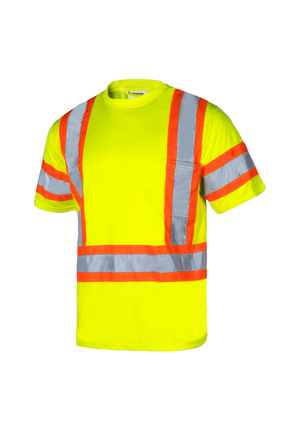 Hi-Vis Short-Sleeved, Two-Toned Work Safety T-Shirt, TS-28 (Yellow, L)