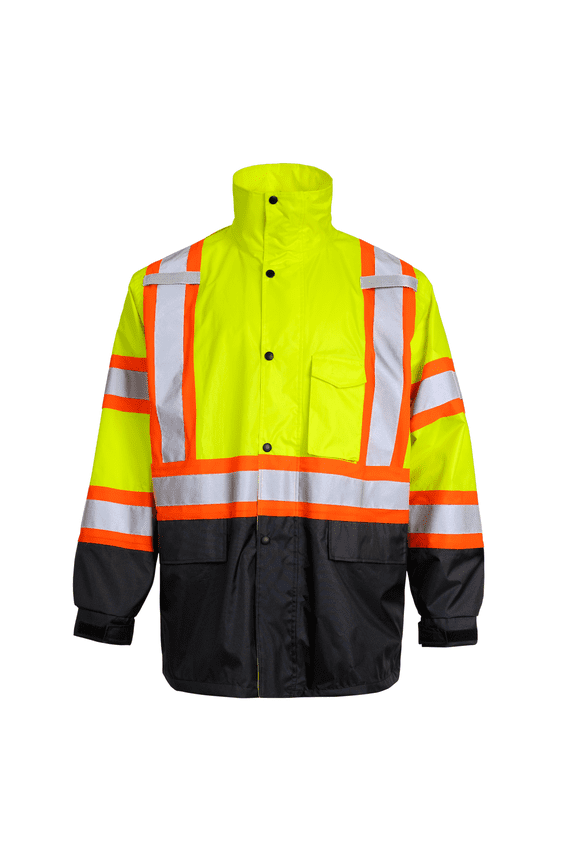 Hi-Vis Two-Tone Safety Rain Jacket with X Reflective Stripes (YLBK, 2XL)