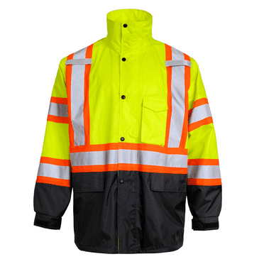JORESTECH Hi-Vis Two-Tone Safety Rain Jacket with X Reflective Stripes (YLBK, L)
