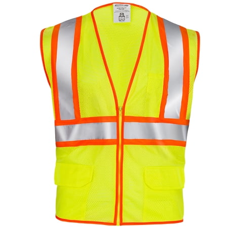 JORESTECH ANSI/ISEA 107-2020 Type R Class 2 Two-Tone High Visibility Safety Vest with Zipper and Pockets