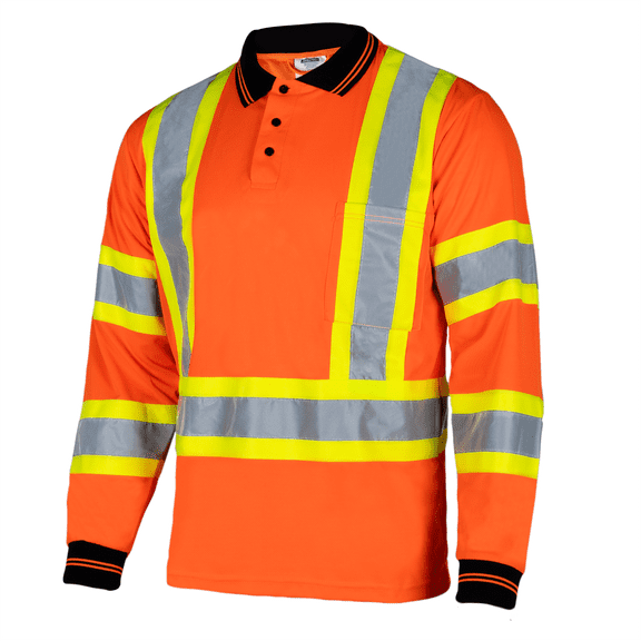 JORESTECH Hi-Vis X-Back, Long-Sleeved, Two-Toned Work Safety Polo Shirt, PS-08 (Orange, 2XL)