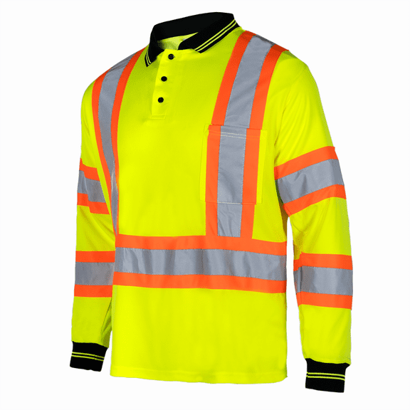 JORESTECH Hi-Vis X-Back, Long-Sleeved, Two-Toned Work Safety Polo Shirt, PS-08 (Yellow, L)