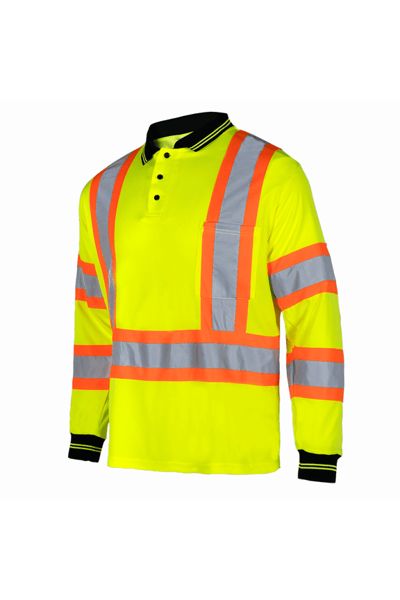 Hi-Vis X-Back, Long-Sleeved, Two-Toned Work Safety Polo Shirt, PS-08 (Yellow, S)