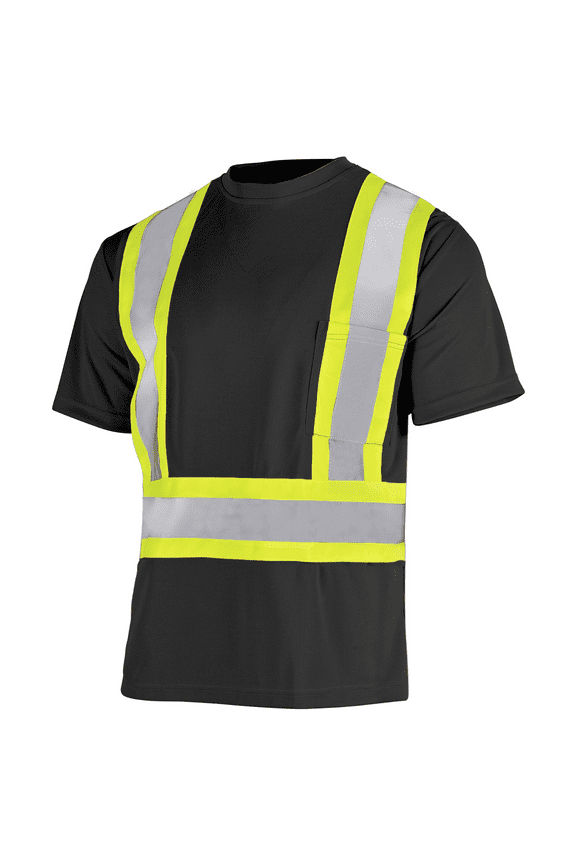 Hi-Vis X-Back, Short-Sleeved, Two-Toned Work Safety T-Shirt, TS-14 (Black, XS)