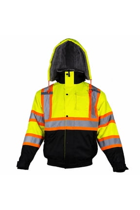 High Visibility Bomber Jacket, ANSI/ISEA 107-2020 Class 3 Reflective X-Back Safety Jacket with Sherpa Lining
