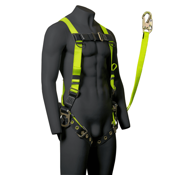 JORESTECH Safety Bundle Full Body Harness with 3 D-Rings, Grommets, and 6-Foot Safety Lanyard Fall Protection (Without Shock Absorption), HARN-04-LY-01