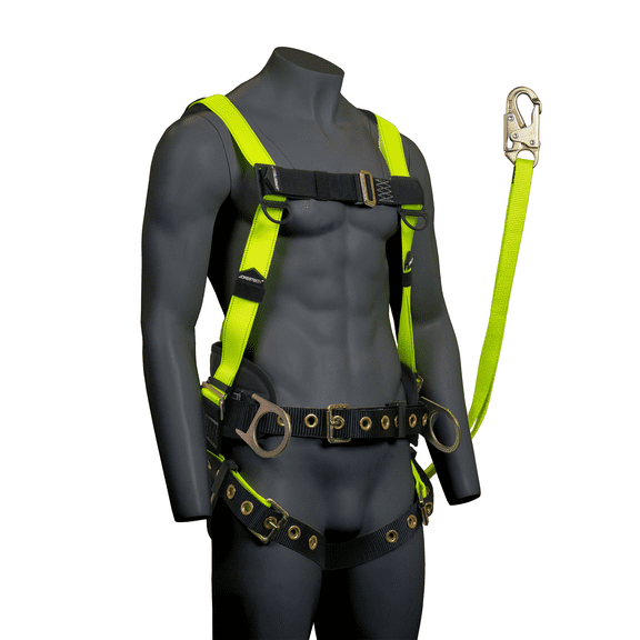 JORESTECH Safety Bundle Full Body Harness with Back D-Ring, ANSI, Padding and 6-Foot Safety Lanyard Fall Protection (Without Shock Absorption), HARN-05-LY-01