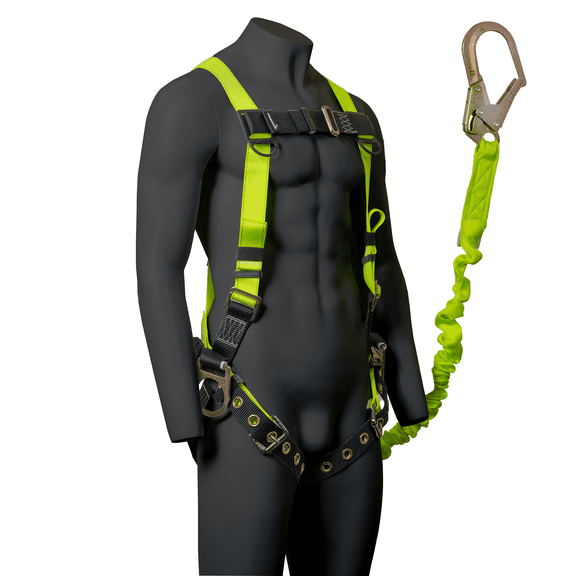 JORESTECH Safety Bundle Full Body Harness with 3 D-Rings, Grommets, and 6-Foot Safety Lanyard Fall Protection (Single Leg), HARN-04-LY-03