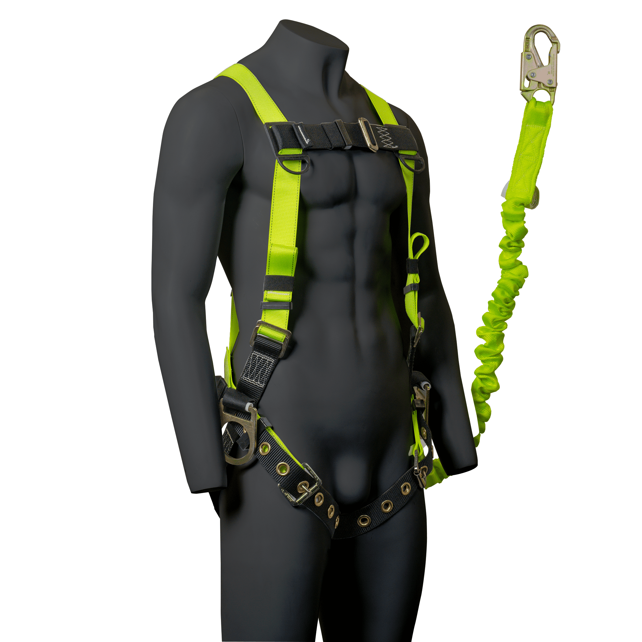 JORESTECH Safety Bundle Full Body Harness with 3 D-Rings, Grommets, and 6-Foot Safety Lanyard Fall Protection (Stretchable), HARN-04-LY-02