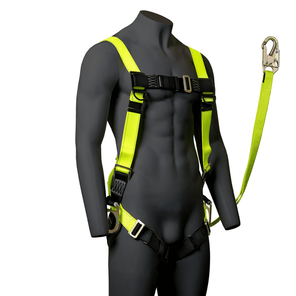 JORESTECH Safety Bundle Full Body Harness with 3 D-Rings and 6-Foot Safety Lanyard Fall Protection (Without Shock Absorption), HARN-03-LY-01