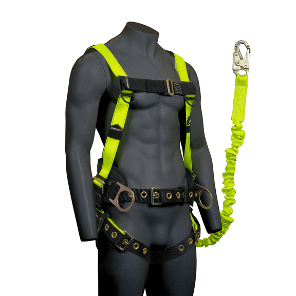 JORESTECH Safety Bundle Full Body Harness with Back D-Ring, ANSI, Padding and 6-Foot Safety Lanyard Fall Protection (Stretchable), HARN-05-LY-02