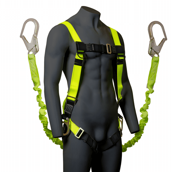 JORESTECH Safety Full Body Harness with 3 D-Rings and 6-Foot Safety Lanyard Fall Protection (Dual Leg), HARN-03-LY-04