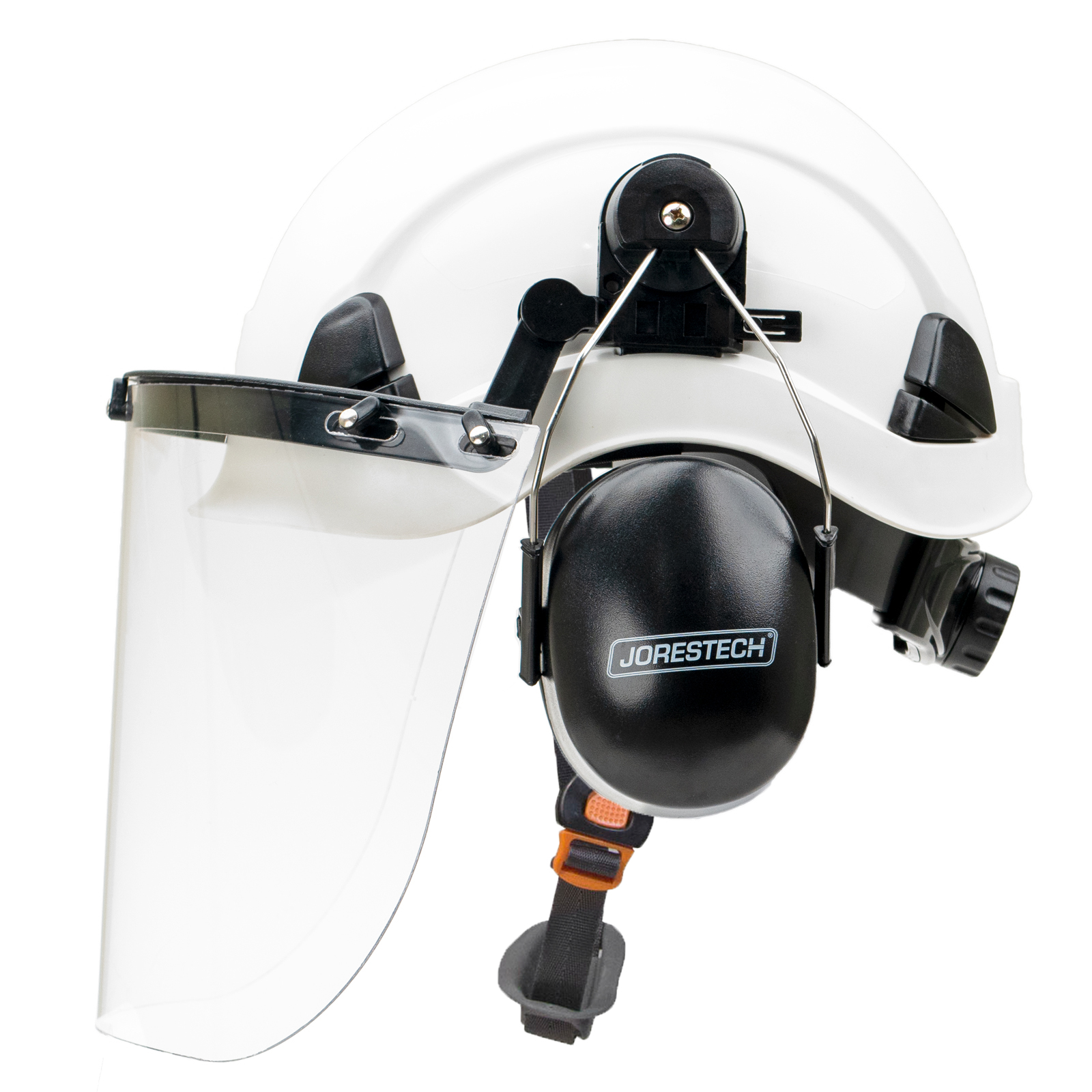 JORESTECH Safety Helmet System with Face Shield and Earmuffs (White)