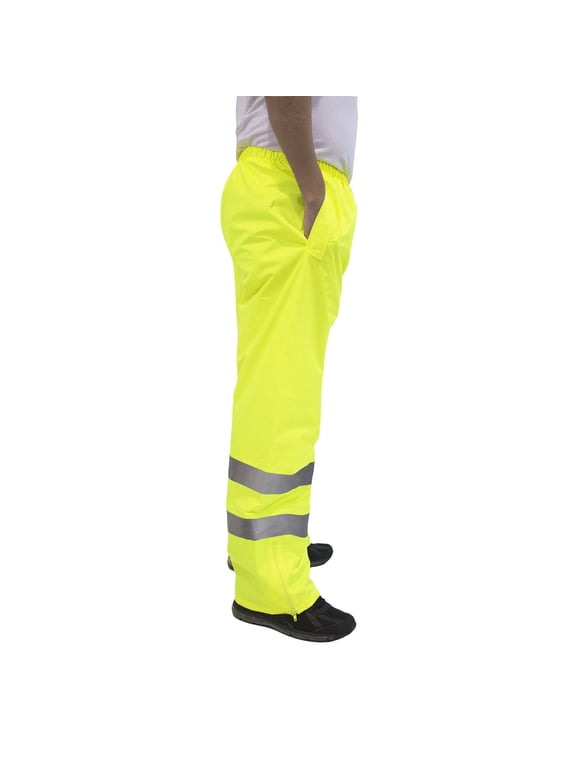 Safety Rain Pants (L) Heavy Duty Reflective High Visibility Yellow/Lime ANSI Class E